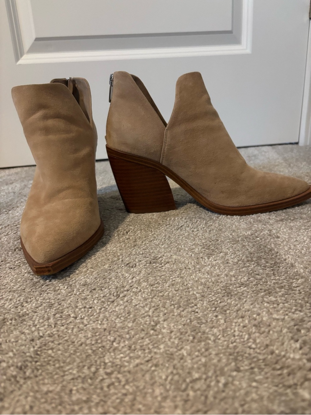 Suede Cutout Ankle Booties - Beige